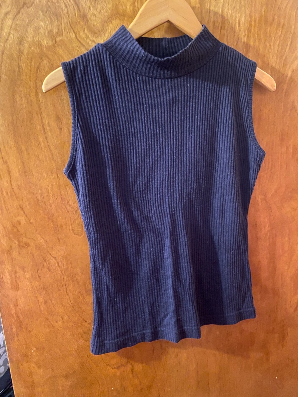 Casual Corner Navy Sleeveless Ribbed Mock Neck Tank Top Size Medium